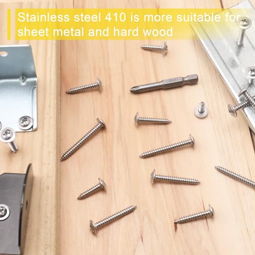 100pcs #8 x 1-1/2" 410 Stainless Steel Modified Truss Head Wood Screws, Phillips Drive Self Tapping Metal Screws with Screwdriver Bit