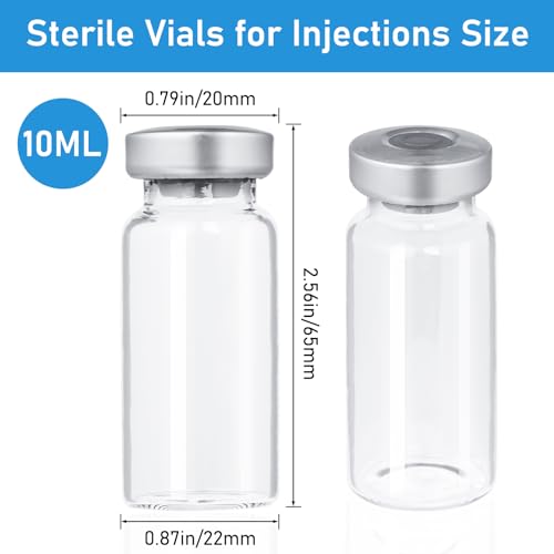 10ml Glass Vials for Injection, with Self Healing Injection Port, Transparent Sealed, Empty Vials for Injection (50, 10ml)