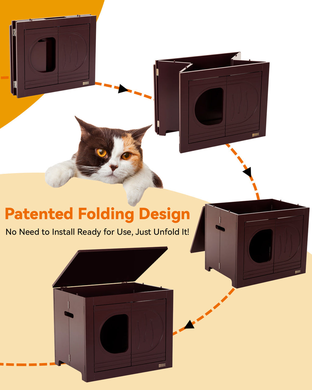 PETSFIT Cat Litter Box as Cat House Collapsible Use No Assembly Needed (Only available in the USA)