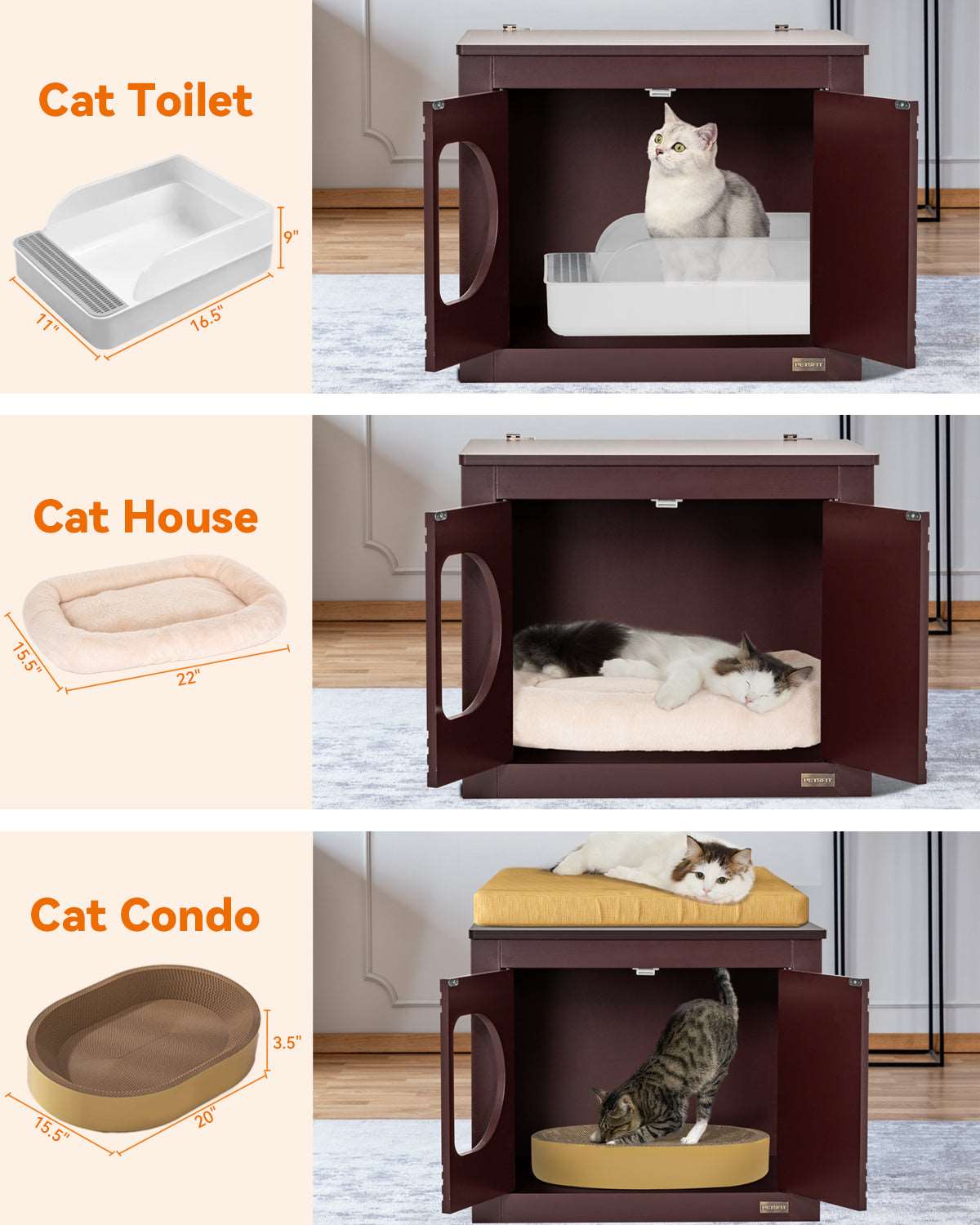 PETSFIT Cat Litter Box as Cat House Collapsible Use No Assembly Needed (Only available in the USA)
