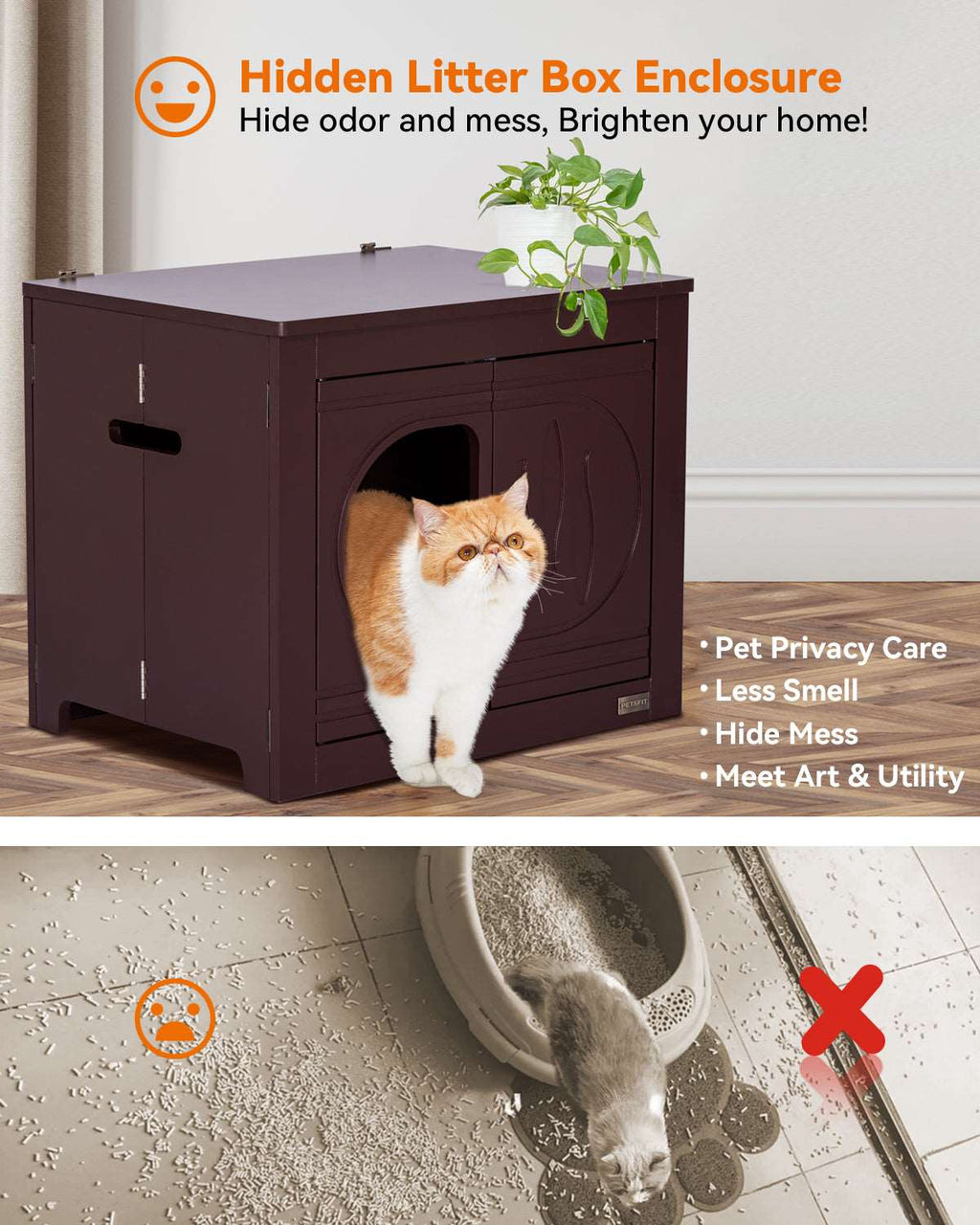 PETSFIT Cat Litter Box as Cat House Collapsible Use No Assembly Needed (Only available in the USA)