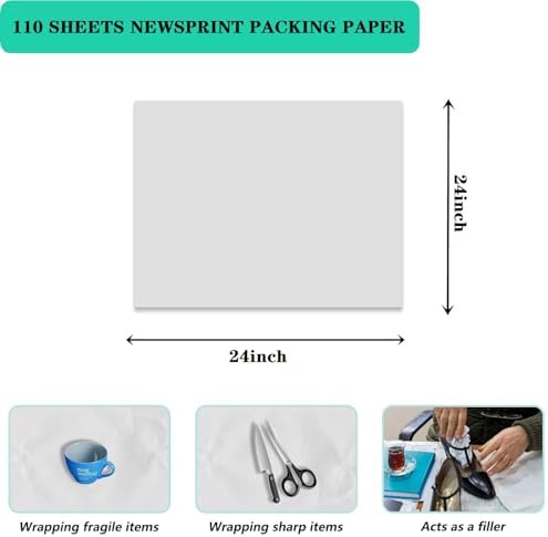 110 Sheets Large Packing Paper for Moving Supplies 24x24 Inch Newsprint Packaging Paper for Wrapping Shipping Fragile Items