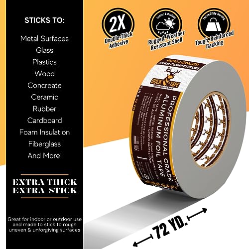 12 Pack Buck Professional Grade Aluminum Foil Tape - 3 Inch x 216ft (72 yd) 3.6 Mil - Ideal for HVAC, Insulation, Pipes & Metal Repair - Heat Resistant & Waterproof - Perfect for Sealing Ducts & Vents