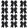 12 Pcs Large Cheer Bows 8" Bulk Hair Bow Accessories with Ponytail Holder for Girls High School College Cheerleading