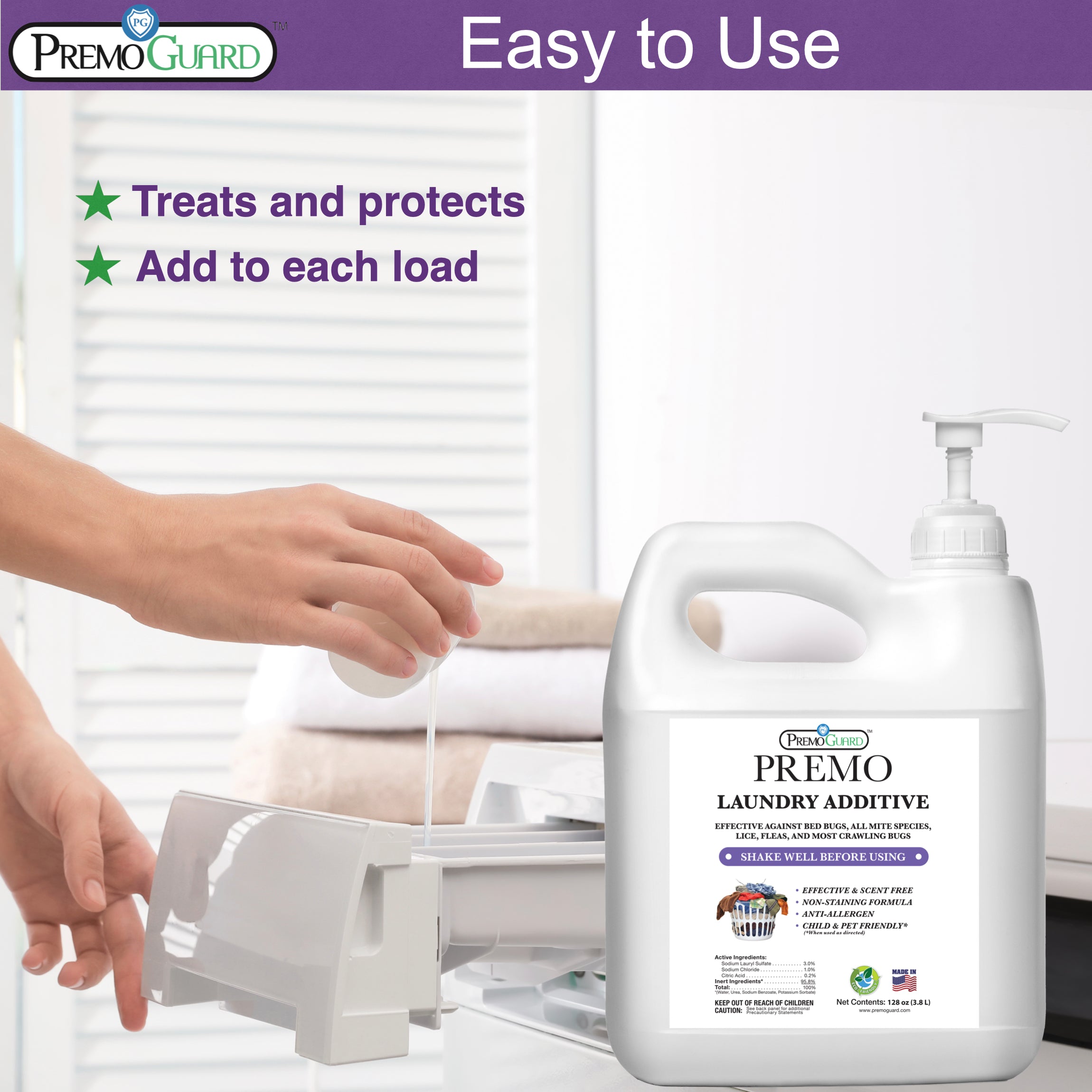 Bed Bug & Mite Laundry Additive 128 oz | Non-Toxic Treatment | Premo Guard