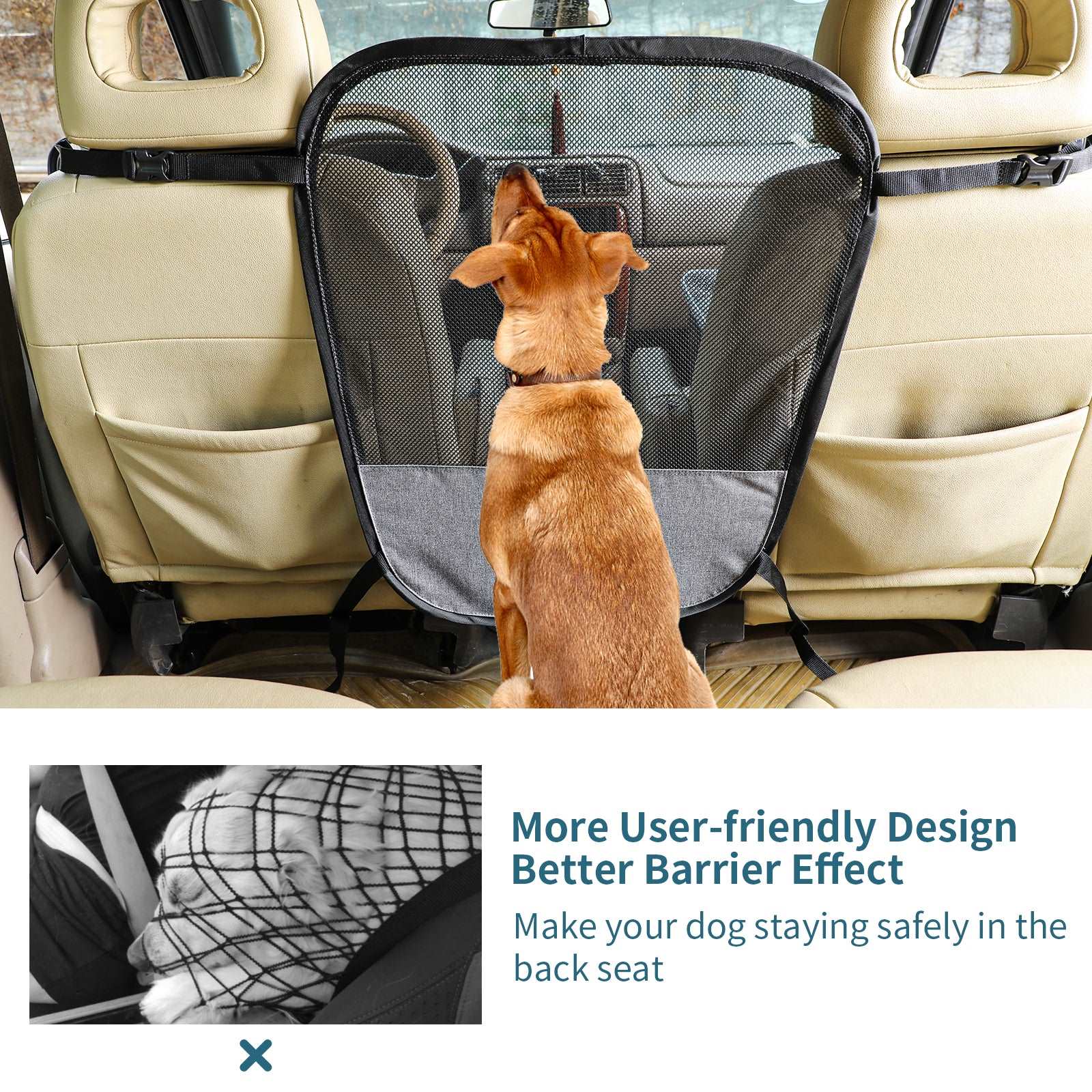 PETSFIT Dog Car Barrier Vehicle Pet Barrier Backseat Mesh