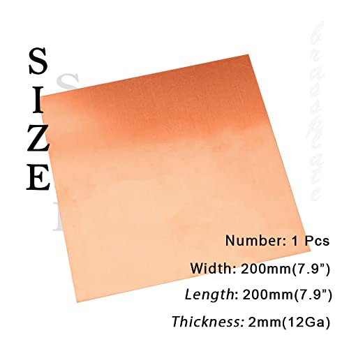 12 Gauge 99.9% Pure Copper Sheet, 1 Pcs (0.08" x 7.9" x 7.9") Copper Plates Brass Plates for Jewelry, Crafts, Repairs, Electrical