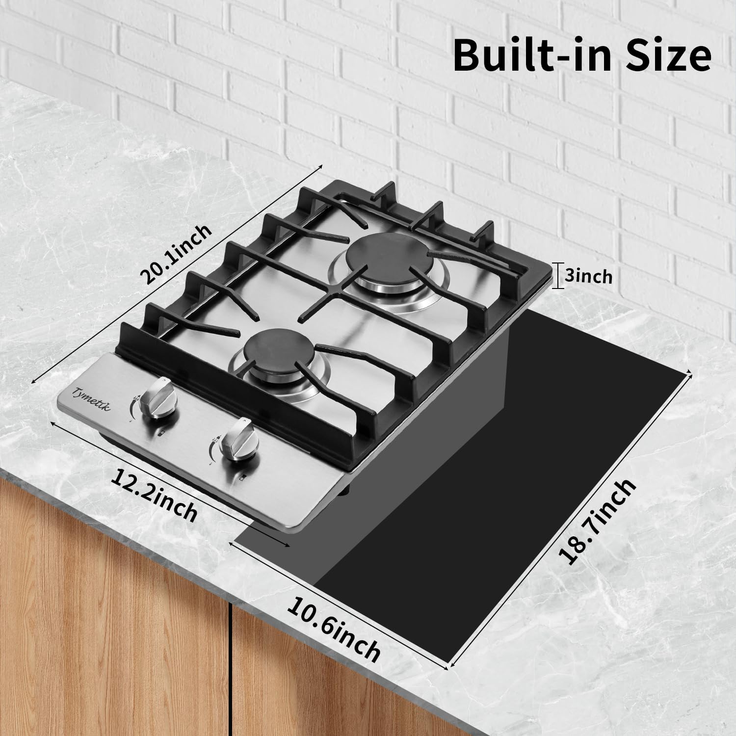 12 Inch Gas Cooktop, 2 Burners Stovetop Built-in Stainless Steel Stove Top Natural Gas/Propane Convertible Cooker for Outdoor, Apartments, RVs