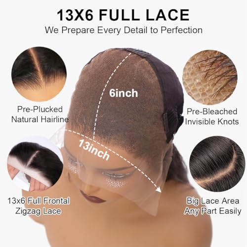 13x6 Deep Wave Full Lace Front Wigs Human Hair Pre Plucked Pre Bleached Deep Curly Human Hair Wigs for Women 180 Density HD Lace Frontal Wig With Baby Hair 28inch