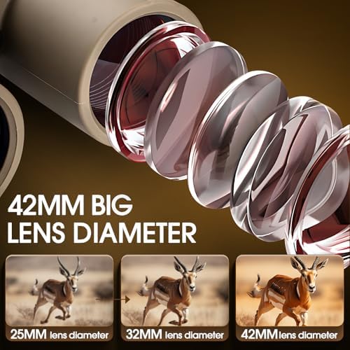 12x42 Binoculars for Adults High Powered Binoculars Waterproof Compact Binoculars with Low Light Night Vision for Hunting Outdoor Sports Concerts Bird Watching Black