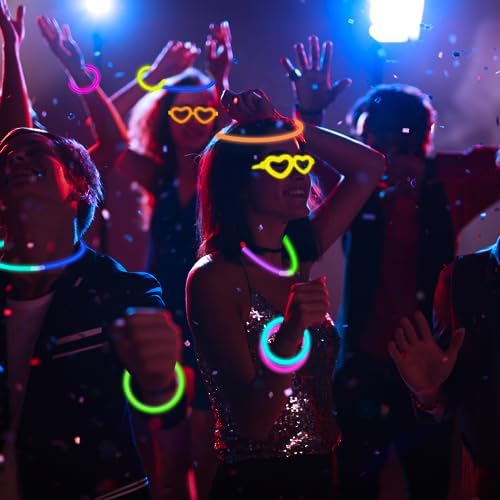 12 Pack Glow Glasses Toys Gifts with 40 Glow Sticks & Connectors (for 12 Glow Heart Glasses & 16 Bracelets), Easter Neon Light Up Party Favor Supplies for Birthday Wedding Camping Dance (kids&Adults)