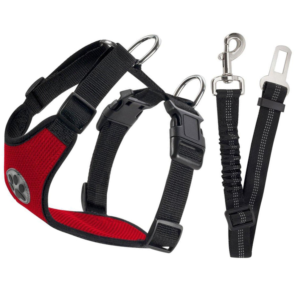 Dog Car Harness & Seat Belt - Red