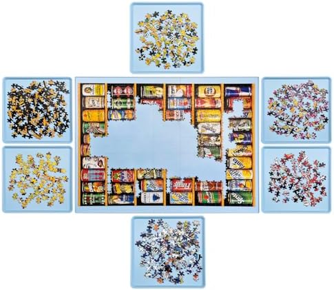1500 Pieces Jigsaw Puzzle Board with 6 Drawers, Portable Puzzle Table for Adults, 35×26 Inch Work Surface, 3.1 KG Lightweight, Light Blue