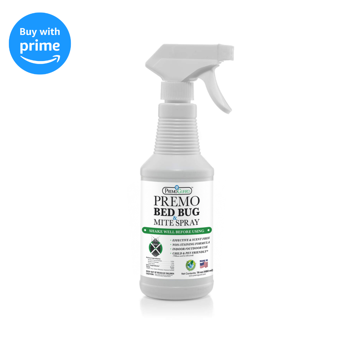 Bed Bug & Mite Killer Spray 16 oz | Natural & Non-Toxic | Premo Guard