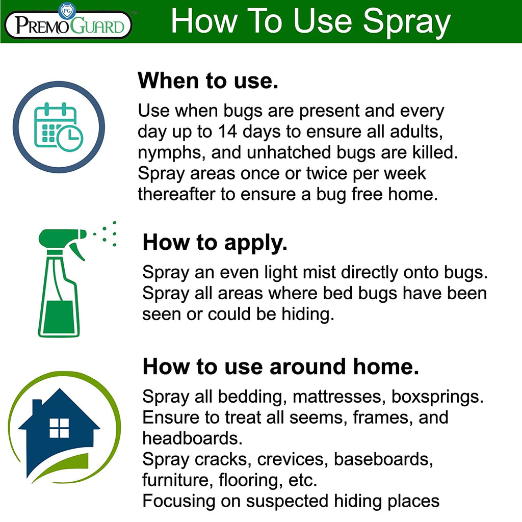 Bed Bug & Mite Killer Spray 16 oz | Natural & Non-Toxic | Premo Guard
