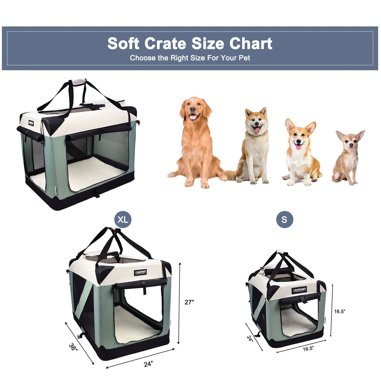 Jespet Goopaws Series Indoor & Outdoor 3-Door Collapsible Soft-Sided Dog, Cat & Small Pet Crate