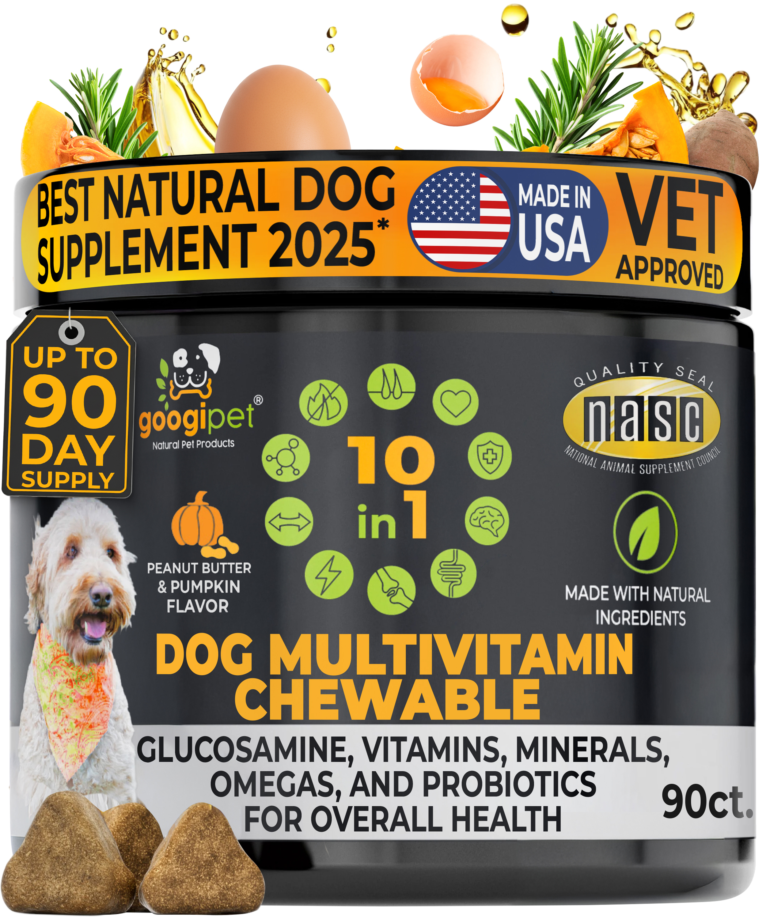 Googipet 10 in 1 Multivitamin Chews for Dogs (Peanut Butter & Pumpkin Flavor)