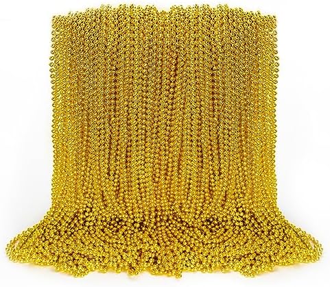100PCS Bead Necklace, Gold Mardi Gras Beads Party Stuff, 33" Mardi Gras Christmas Beads Toy Costume, Festival Parade Throw Accessories for Wedding Birthday Pirate Party Baby Shower Supplies Decor