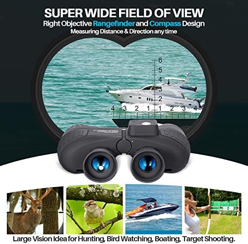 10x50 Marine Binoculars with Rangefinder for Adults - IPX7 Waterproof BAK4 Prism FMC Lens Binoculars with Compass and Shoulder Harness Strap for Navigation Hunting Bird Watching