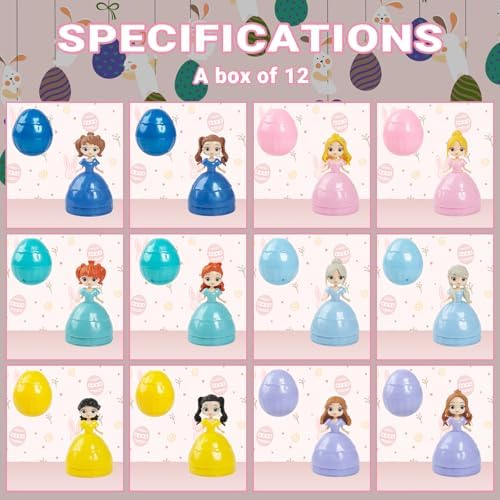 12Pcs Prefilled Easter Eggs Easter Princess Toys Theme Party Favor Basket Stuffers Filler Perfect for Easter Egg Hunt