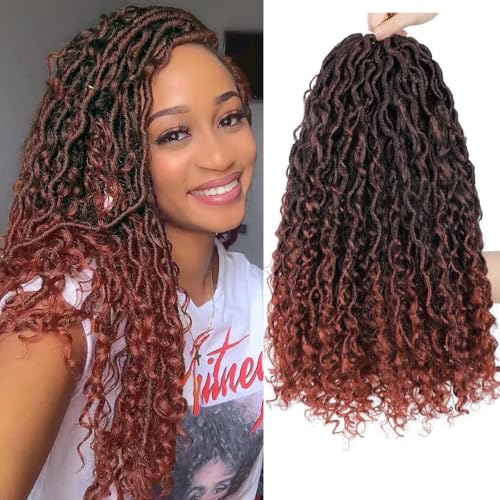 144 Roots New Goddess Locs Crochet Hair for Women 18 inch Copper Red River Faux Locs Hair with Curly Ends Boho Style Synthetic Braids (18inch T1B/350#)