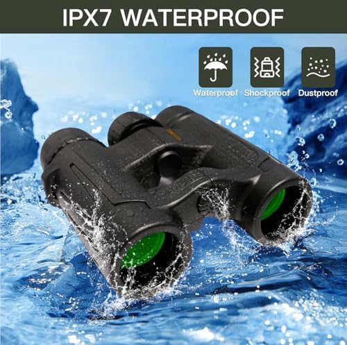 12x26 Compact Binoculars for Adults, Large Eyepiece Waterproof Binocular with Low Light Vision, High Powered Easy Focus Durable Binoculars for Bird Watching Hunting Travel Sightseeing