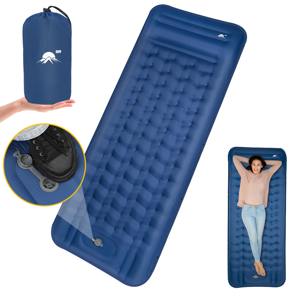 SlowTon Self Inflating Camping Mat- 12 CM Thickness Inflatable Sleeping Pad with Built-in Pump, Portable Lightweight Single Camping Air Mattress with Pillow, Double Joinable for Outdoor Hiking(Blue）