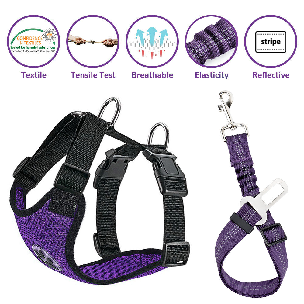 Dog Car Harness &  Seat Belt - Seatbelt Purple