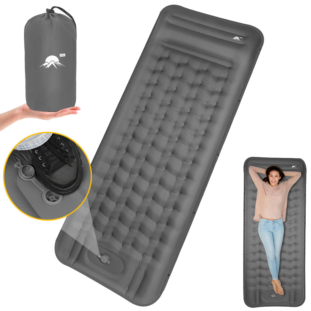 SlowTon Self Inflating Camping Mat- 12 CM Thickness Inflatable Sleeping Pad with Built-in Pump, Portable Lightweight Single Camping Air Mattress with Pillow, Double Joinable for Outdoor Hiking(Grey)