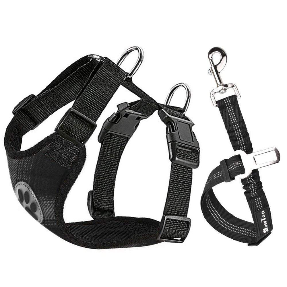 Dog Car Harness & Seat Belt - Plaid Grey & Black