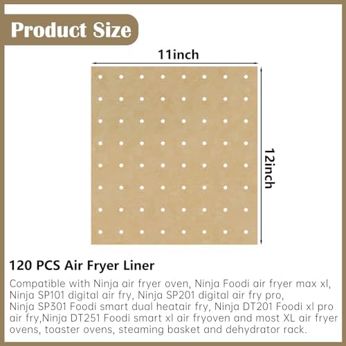 120 Sheets Air Fryer Oven Liners 11 x 12 Disposable Air Fryer Parchment Paper Liners Rectangle Non Stick Parchment Baking Paper Compatible with Ninja Foodi Air Fryer Toaster Ovens