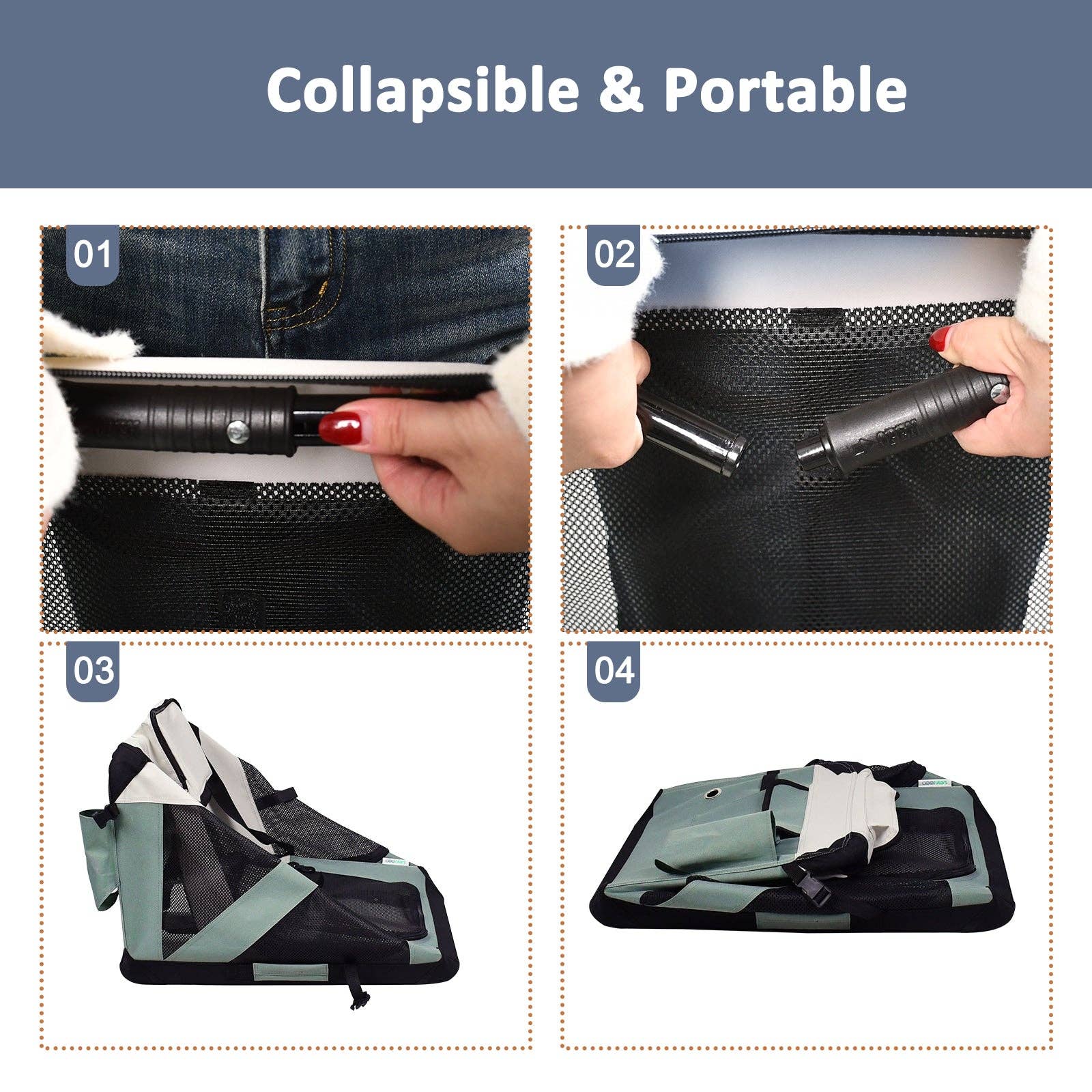 Jespet Goopaws Series Indoor & Outdoor 3-Door Collapsible Soft-Sided Dog, Cat & Small Pet Crate