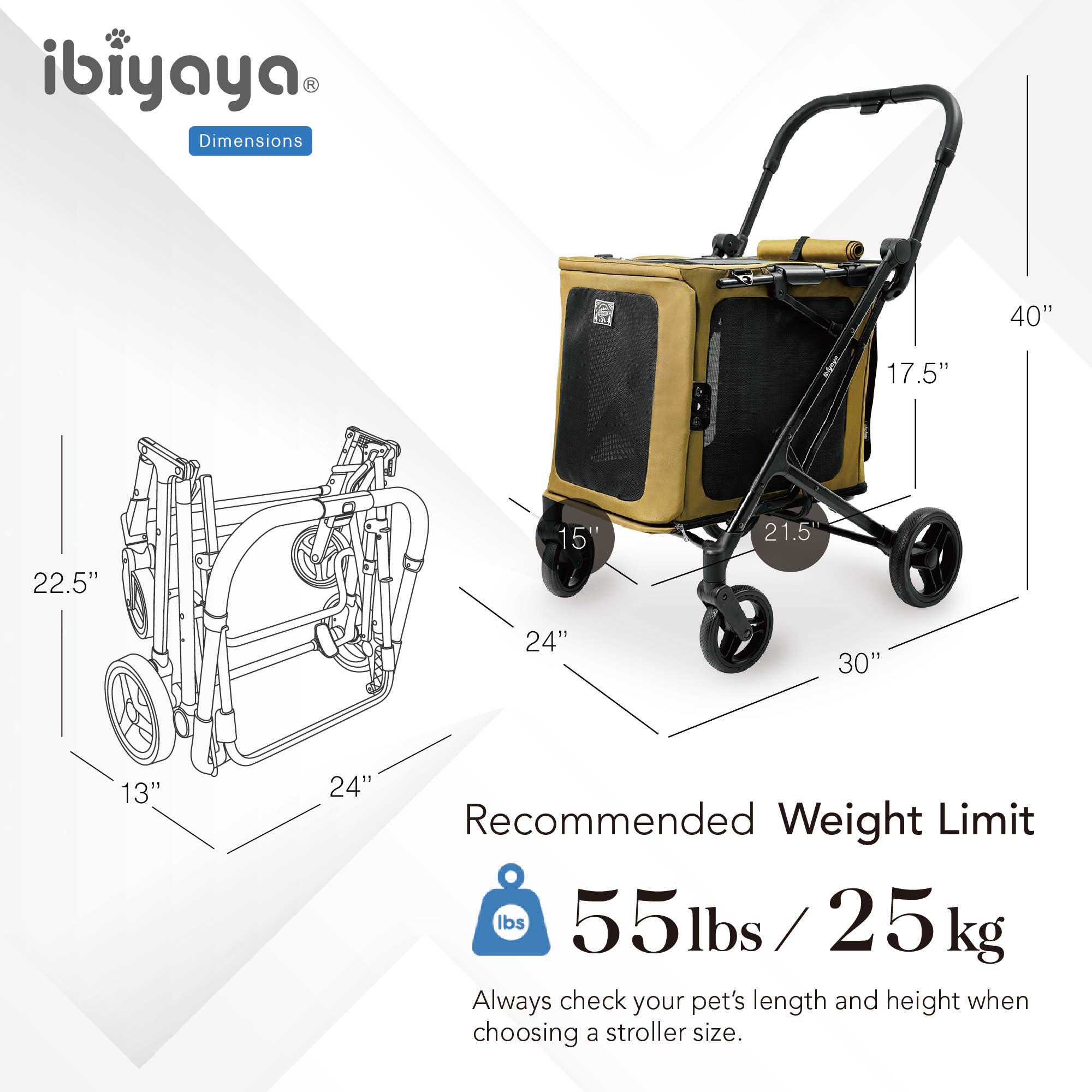 Ibiyaya BigBuddy Pet Stroller and Crate Combo, 2-in-1 Collapsible Medium-to-Large Pet Wagon for Cats and Dogs