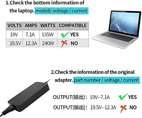 135W AC Charger Fit for Acer Nitro 5 7 Gaming Laptop AN515 AN515-51 AN515-41 AN515-53 AN515-52 AN515-43 AN515-54 AN517-51 N18C4 N18C3 AN515-55 AN715-51 AN715-52 Aspire 7 A715 Power Supply Cord