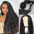 13x4 HD Transparent Lace Front Wigs Human Hair with Baby Hair Bleached Knots Black Color 180% Density Brazilian Deep Wave Frontal Wig Curly Wigs for Black Women (26 Inch, Natural Black)
