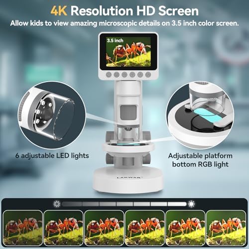 1000X Portable Microscope for Kids with 3.5-inch-Screen: 3-in-1 Digital Microscope with Stand, Kids Microscope Christmas/Birthday Gifts, Handheld Microscope Educational Science Kit, 32g SD Card