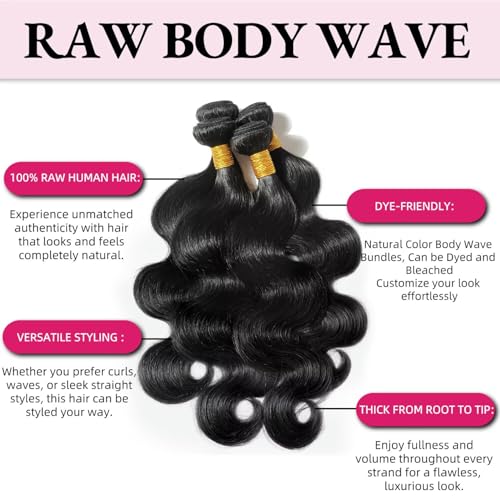 12A Human Hair Bundles 18 20 22 24 Inch Body Wave Bundles Human Hair 100% Unprocessed Brazilian Virgin Weave Bundles 4 Bundles Real Natural Black Wavy Human Hair Extensions 1B Bundles for Women