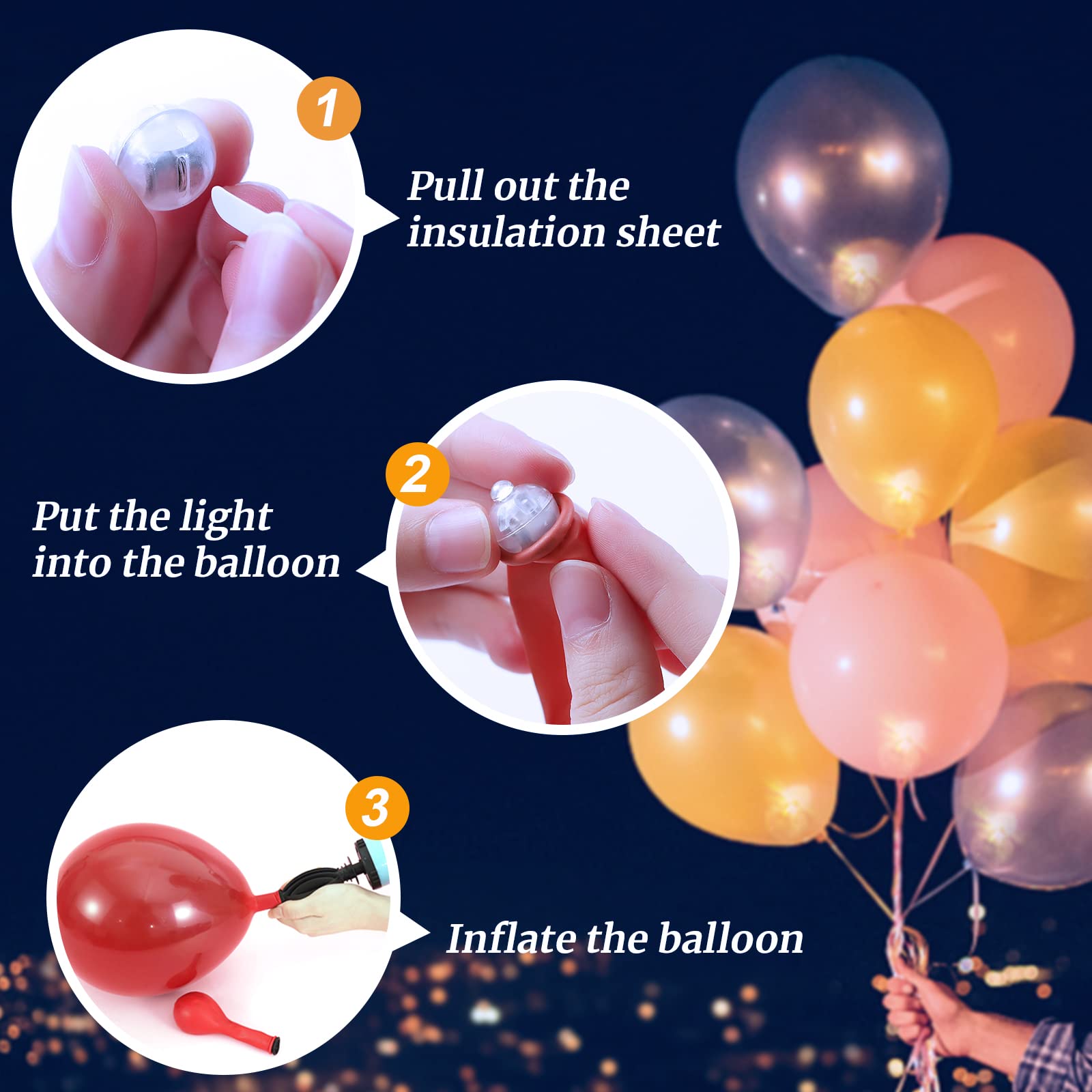 100PCs Mini Led Lights, Led Balloons Light up Balloons for Party Decorations Neon Party Lights for Paper Lantern Easter Eggs Birthday Party Wedding Halloween Christmas Decoration - Blinking White
