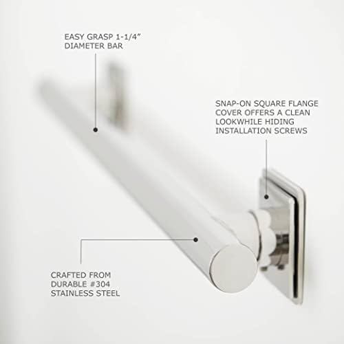 12-inch Coronado Designer Straight Bathroom Shower Grab Bar with Decorative Square Flanges, Polished