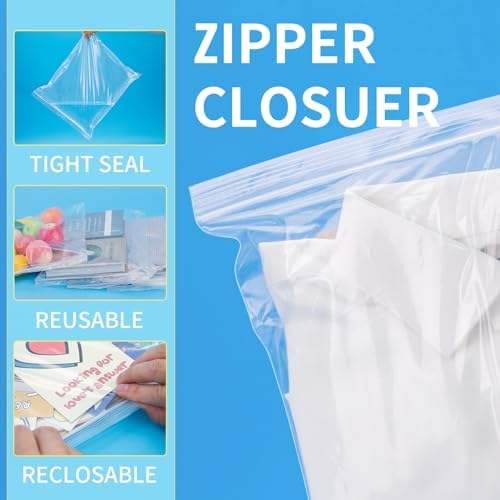 13" X 15" (30 Count) 2 Mil Clear Plastic Shirt Bags, Reclosable Large Poly Bags with Lock Seal Zipper for Travel, Storage, Packaging, Shipping