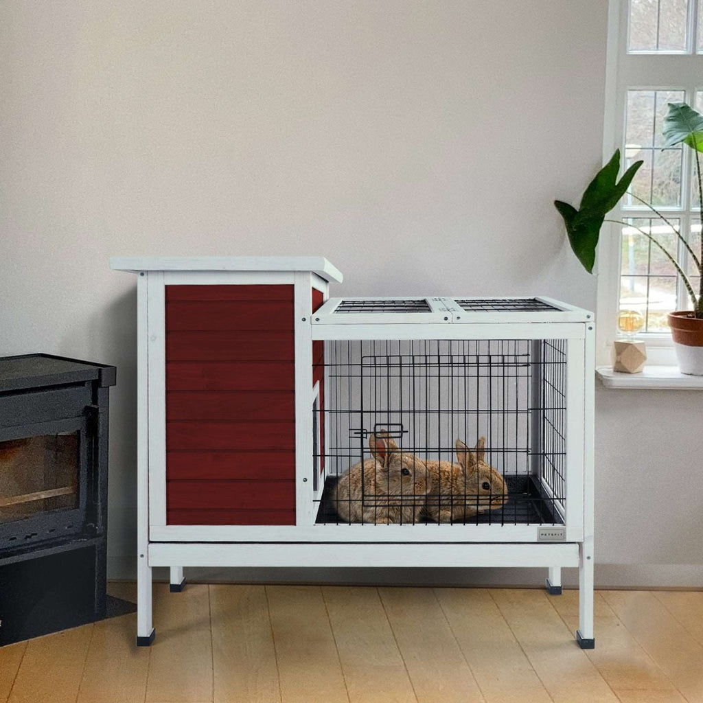 PETSFIT Guinea Pig Cage Rabbit Hutch with Pull Out Tray