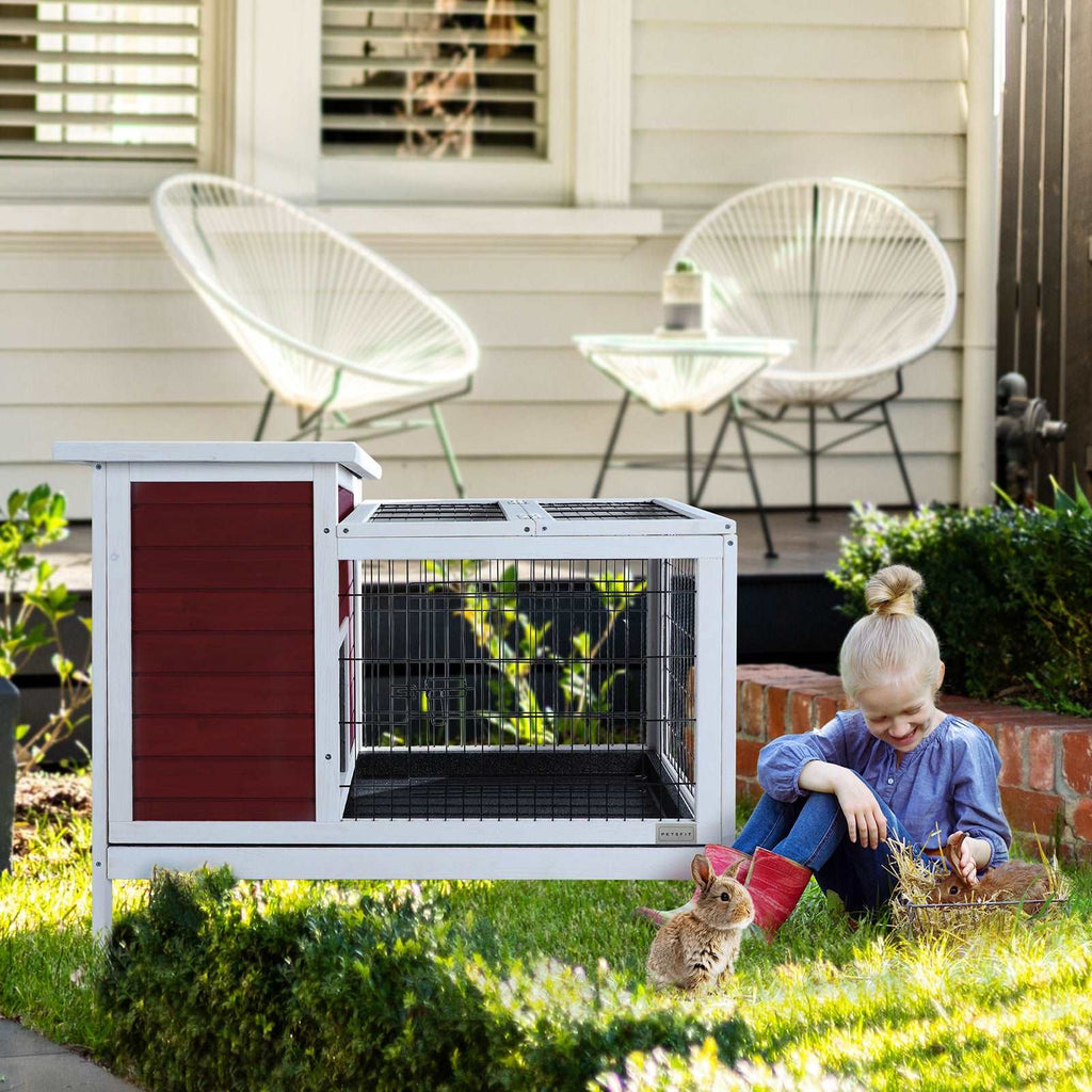 PETSFIT Guinea Pig Cage Rabbit Hutch with Pull Out Tray