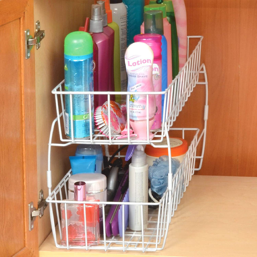 2-Tier Stackable Pull Out Baskets - White