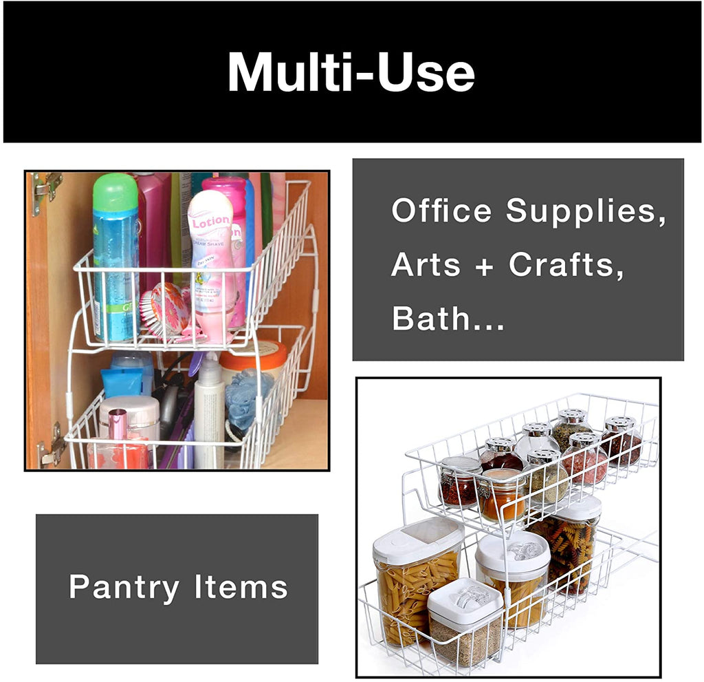2-Tier Stackable Pull Out Baskets - White