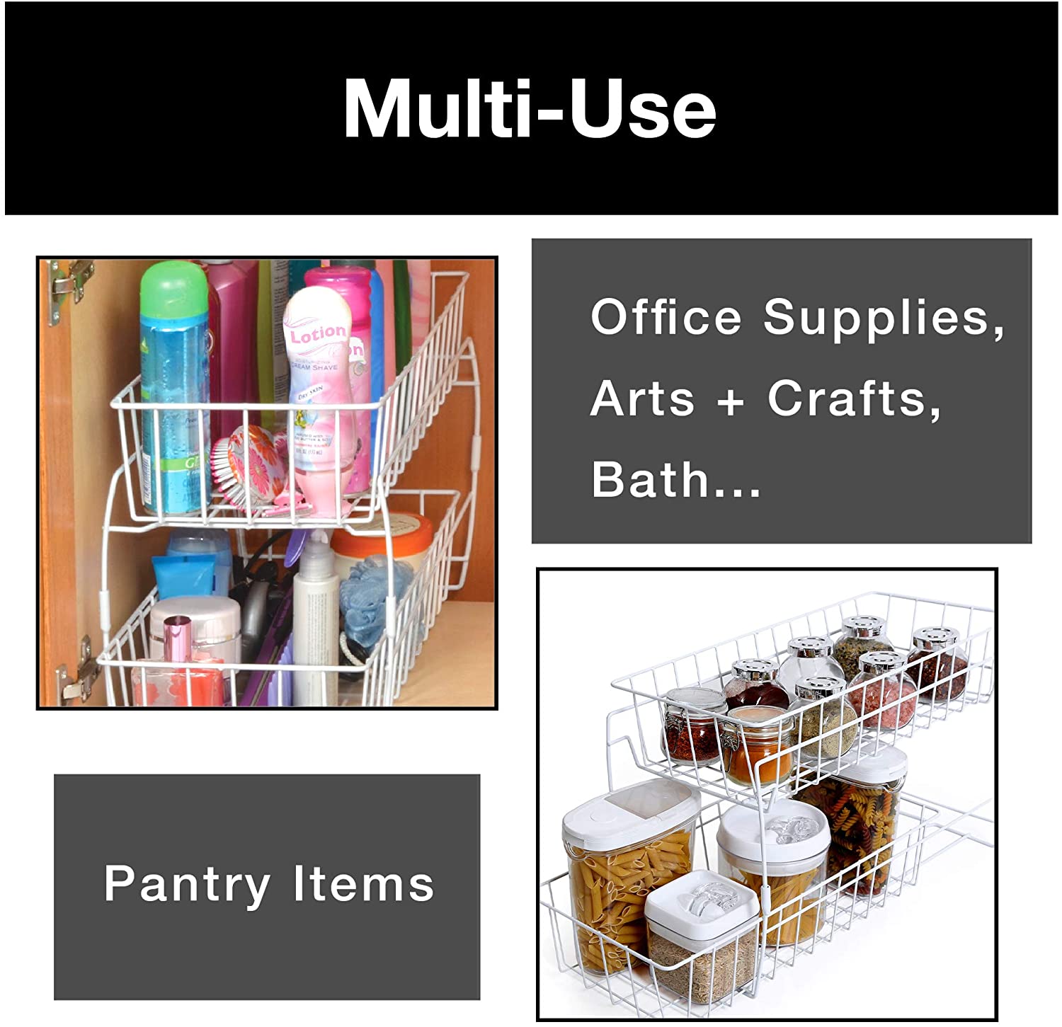 2-Tier Stackable Pull Out Baskets - White