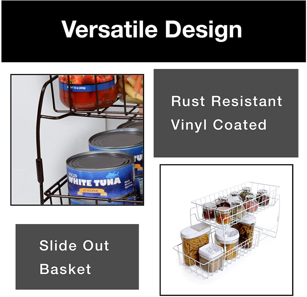 2-Tier Stackable Pull Out Baskets - White