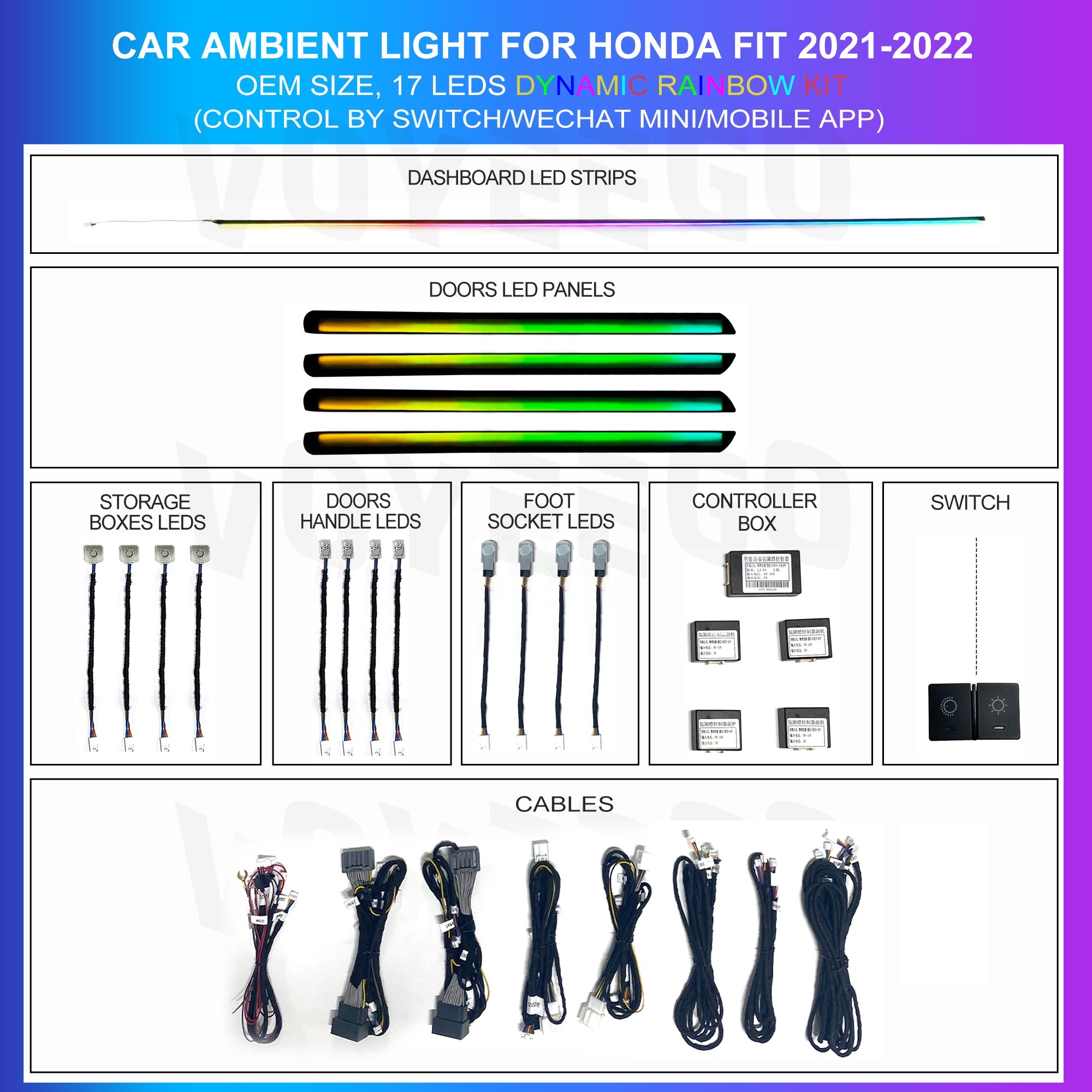 Fit 2021-2022 64 Colors  Ambient Lighting Kit | Dynamic Rainbow