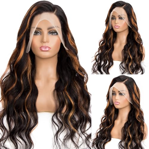 13x6 Highlight Ombre Lace Front Wig Human Hair 200 Density HD Lace Front Wigs Human Hair Pre Plucked FB/30 Body Wave Lace Frontal Wigs Human Hair Balayage Wigs for Women 22 Inch