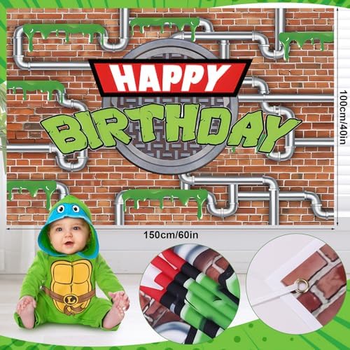 153Pcs Turtle Birthday Party Decorations Supplies Kids Teen, Green Turtle Balloon Arch with Backdrop Tablecloth Googly Eye Long Balloons, Girls Boys Video Game Cartoon Turtle Birthday Decorations