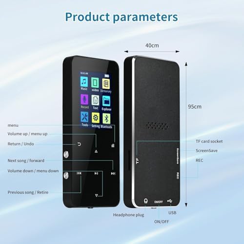 144GB MP3 Player with Bluetooth 5.2, Music Player with Built-in Speaker/FM Radio/Voice Recorder/E-Book Reader, Lossless Sound Multifunctional Mini Design Ideal for Sport Running (Earphones Included)